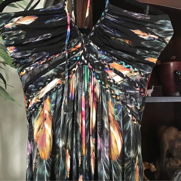 Vintage Y2K Native American Feather Braided Halter Boho Glam Sundress Resort - Picture 4 of 6